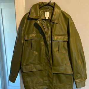 Mens large H&M jacket faux leather dark green